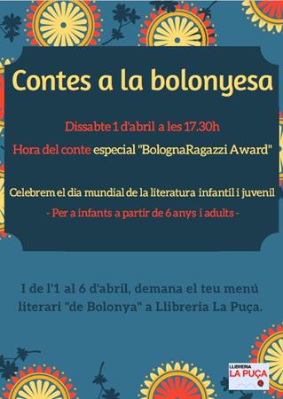 Hora del conte 'Contes a la bolonyesa' | Llibreria La Puça | Llibreria online d'Arsèguel - Comprar llibres en català online - Llibres Andorra i Pirineu