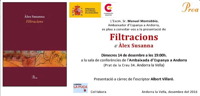 Presentació de 'Filtracions' d'Àlex Susanna. | Llibreria La Puça | Llibreria online d'Arsèguel - Comprar llibres en català online - Llibres Andorra i Pirineu