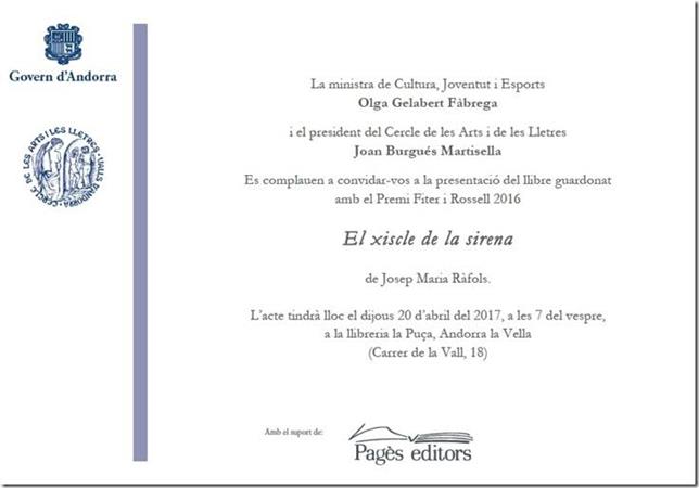 Presentació del llibre 'El xiscle de la sirena' de Josep Maria Ràfols | Llibreria La Puça | Llibreria online d'Arsèguel - Comprar llibres en català online - Llibres Andorra i Pirineu